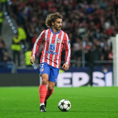 Antoine Griezmann UEFA Şampiyonlar Ligi maçında Atletico de Madrid ve LOSC Lille arasında 23 Ekim 2024 'te Madrid, İspanya' da oynanan stadyumda maç yapmaktadır..