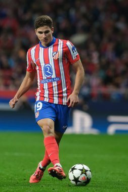 Julian Alvarez UEFA Şampiyonlar Ligi maçında 23 Ekim 2024 'te İspanya' nın başkenti Madrid 'deki stadyumda Atletico de Madrid ile LOSC Lille arasında maç yaptı..