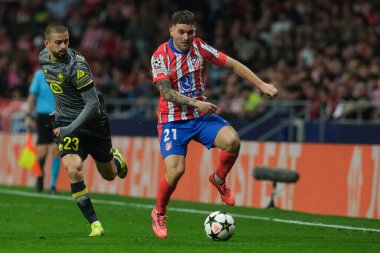 Javi Galan UEFA Şampiyonlar Ligi maçında Atletico de Madrid ve LOSC Lille arasında 23 Ekim 2024 'te Madrid, İspanya' da oynanan stadyumda maç yapıyor..