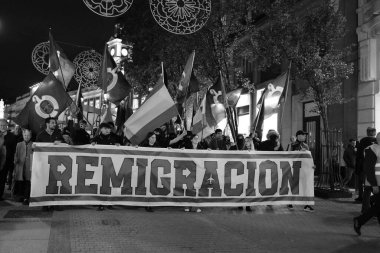 Several people during a demonstration of the Spanish Falange against the regime of '78 in the center of Madrid, on October 25, 2024, in Madrid, Spain. clipart