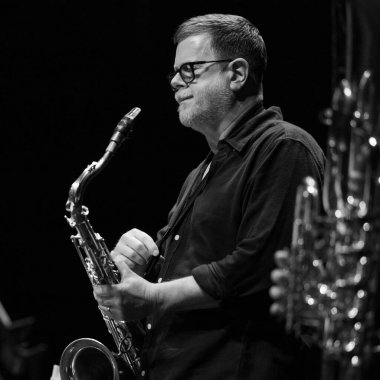 American saxophonist Ken Vandermark performs during the JAZZMADRID concert at Conde Duque in Madrid November 1, 2024 Spain clipart