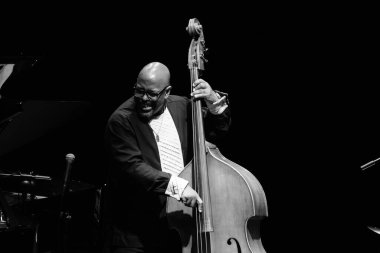 American Christian Lee McBride performs during the JAZZMADRID concert at Conde Duque in Madrid November 7, 2024 Spain clipart