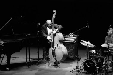 American Christian Lee McBride performs during the JAZZMADRID concert at Conde Duque in Madrid November 7, 2024 Spain clipart