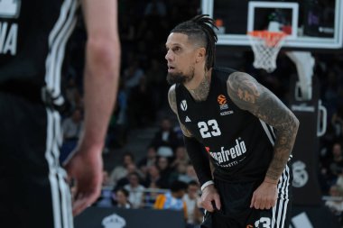 Virtus Segafredo Bologna 'dan Daniel Hackett 12 Kasım 2024 tarihinde İspanya' nın başkenti Madrid 'de oynanan Real Madrid ve Bologna arasında oynanan 9.
