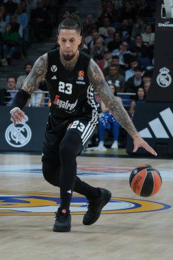 Virtus Segafredo Bologna 'dan Daniel Hackett 12 Kasım 2024 tarihinde İspanya' nın başkenti Madrid 'de oynanan Real Madrid ve Bologna arasında oynanan 9.