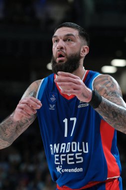 Anadolu Efes takımından Vincent Poirier, 15 Kasım 2024 tarihinde Madrid 'de Real Madrid ile Anadolu Efes arasında oynanan EuroLeague maçında İspanya' nın Wizink kentinde oynamıştı.