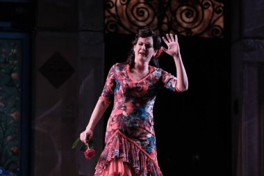 Singers perform during representation of the opera LA DEL MANOJO DE ROSAS on stage at the Zarzuela Theater on November 16, 2024 in Madrid, Spain. clipart