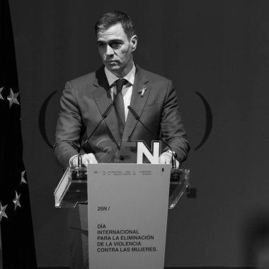 the President of the Government, Pedro Sanchez during a ceremony  of the International Day for the Elimination of Violence against Women, at the Teatro Pavon, on 25 November, 2024 in Madrid, Spain clipart