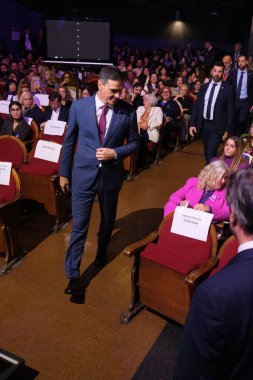 the President of the Government, Pedro Sanchez during a ceremony  of the International Day for the Elimination of Violence against Women, at the Teatro Pavon, on 25 November, 2024 in Madrid, Spain clipart