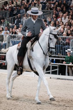 A rider and his horse during the doma vaquera competition at Madrid Horse Week, at IFEMA, on November 30, 2024 in Madrid, Spain. clipart