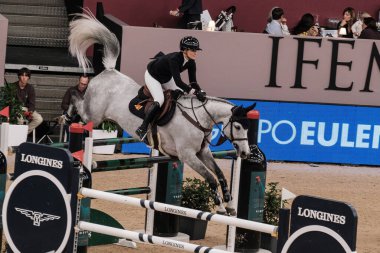 A rider and his horse during the he Longines Global Champions Tour at Madrid Horse Week, at IFEMA, on November 30, 2024 in Madrid, Spain. clipart