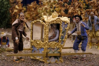 Several figures from the 18th century Neapolitan Nativity Scene of the Prince are displayed during their presentation at the Royal Palace on December 4 2024 in Madrid, Spain clipart