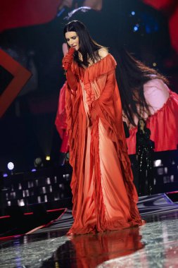 Italian singer Laura Pausini performs during her concert in Madrid, December 7, 2024 Spain clipart