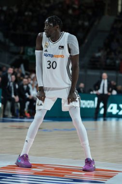 Eli Ndiaye  player of Real Madrid at WiZink Center during the Real Madrid v Unicaja -Liga Endesa match on  08 December  2024 in Madrid Spain clipart