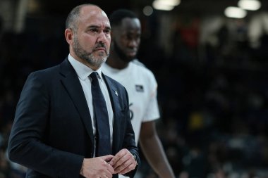 Real Madrid - Unicaja maçı sırasında Real Madrid 'de Real Madrid' in Chus Mateo oyuncusu.