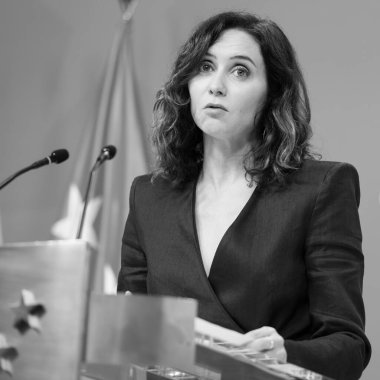 Madrid Topluluğu Başkanı Isabel Diaz Ayuso, yönetim konseyinin 26 Aralık 2024 tarihinde İspanya 'nın Madrid şehrinde bulunan Real Casa de Correos' ta bir basın toplantısı düzenledi.