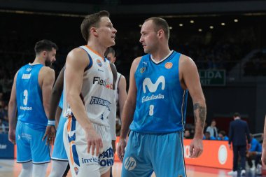 Liga ACB basketbol maçı sırasında Fuenlabrada oyuncusu Estudiantes ve Fuenlabrada en Wizcenter 29 Aralık 2024 tarihinde Madrid, İspanya