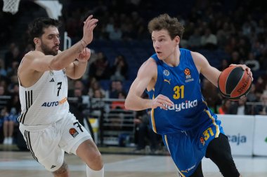 Maccabi Tel Aviv 'den Rokas Jokubaitis 14 Ocak 2025 tarihinde İspanya' nın Movistar Arena kentinde Real Madrid ile Maccabi Tel Aviv arasında oynanan EuroLeague karşılaşmasında