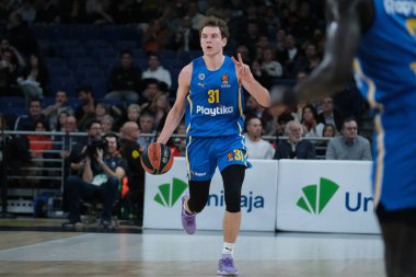 Maccabi Tel Aviv 'den Rokas Jokubaitis 14 Ocak 2025 tarihinde İspanya' nın Movistar Arena kentinde Real Madrid ile Maccabi Tel Aviv arasında oynanan EuroLeague karşılaşmasında