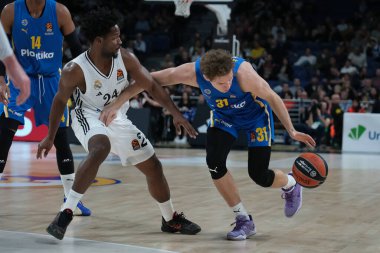 Maccabi Tel Aviv 'den Rokas Jokubaitis 14 Ocak 2025 tarihinde İspanya' nın Movistar Arena kentinde Real Madrid ile Maccabi Tel Aviv arasında oynanan EuroLeague karşılaşmasında