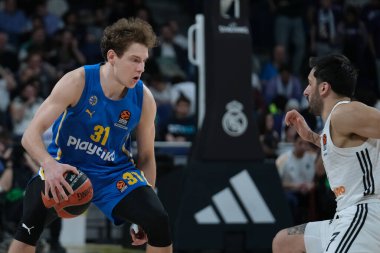 Maccabi Tel Aviv 'den Rokas Jokubaitis 14 Ocak 2025 tarihinde İspanya' nın Movistar Arena kentinde Real Madrid ile Maccabi Tel Aviv arasında oynanan EuroLeague karşılaşmasında