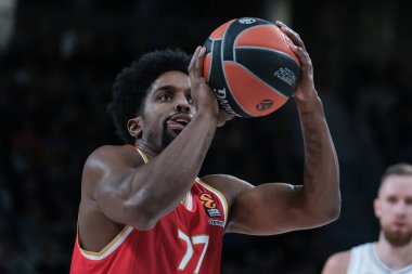 Shaquielle Mckissic  of Olympiacos Piraeus during the Turkish Airlines EuroLeague match between Real Madrid and Olympiacos at Movistar Arena on Madrid 16 January 2025 Spain clipart