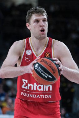 Sasha Vezenkov  of Olympiacos Piraeus during the Turkish Airlines EuroLeague match between Real Madrid and Olympiacos at Movistar Arena on Madrid 16 January 2025 Spain clipart