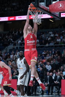 Sasha Vezenkov  of Olympiacos Piraeus during the Turkish Airlines EuroLeague match between Real Madrid and Olympiacos at Movistar Arena on Madrid 16 January 2025 Spain clipart