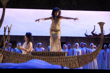 Actors perform during the presentation of the opera La corte de Faraon at the Zarzuela Theater in Madrid 25 January 2025 Spain clipart