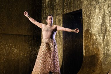 Actors perform during the presentation of the opera La corte de Faraon at the Zarzuela Theater in Madrid 25 January 2025 Spain clipart