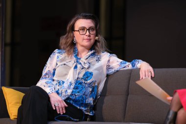 İsveçli yazar Camilla Lackberg, 5 Şubat 'ta İspanya' nın Madrid kentindeki Espacio Telefonica 'da Bronz Rüyalar adlı kitabının tanıtımı sırasında.
