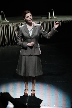 Manuela Velasco performs during the El silla K. Cartas desde el olvido at the Abadia theater in Madrid 13 February 2025 Spain clipart