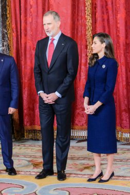 İspanya Kralı VI. Felipe ve İspanya Kraliçesi Letiza, Mısır Arap Cumhuriyeti Başkanı Abdel Fatah Al Sisi 'yi 19 Şubat 2025 tarihinde Madrid' deki Kraliyet Sarayı 'nda öğle yemeği için kabul etti.