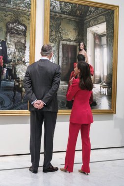 Queen Letizia of Spain  visit the exhibition The Tyranny Of Cronos where their portraits by Annie Leibovitz are on display at the Bank of Spain  on February 26, 2025 in Madrid, Spain clipart