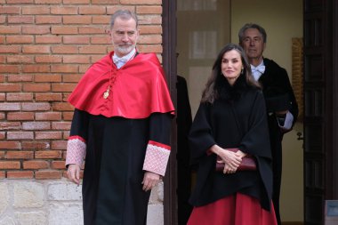 İspanya Kralı Felipe ve Kraliçe Letizia Durante, 27 Şubat 2024 tarihinde İspanya 'nın Madrid kentinde, Alcala Üniversitesi' nin Doktor Honoris Causa olarak atama töreninde....