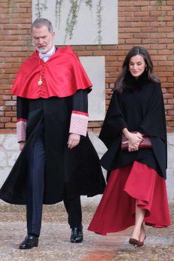 İspanya Kralı Felipe ve Kraliçe Letizia Durante, 27 Şubat 2024 tarihinde İspanya 'nın Madrid kentinde, Alcala Üniversitesi' nin Doktor Honoris Causa olarak atama töreninde....