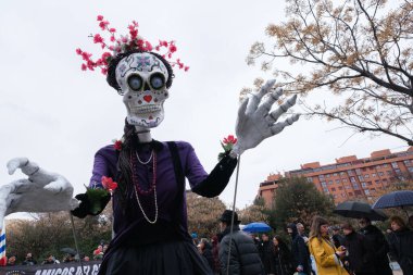 Madrid Karnavalı 'nın 2025' teki büyük geçit töreninde karnaval gibi giyinen insanlar 1 Mart 2025 'te Madrid, İspanya' da