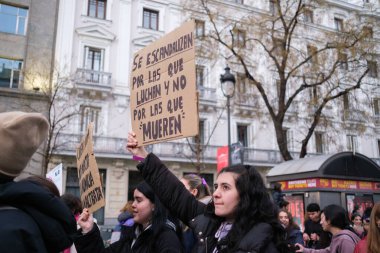 Hundreds of women participate during the 8M International Women Day march in the center of Madrid on March 08, 2025 in Spain clipart