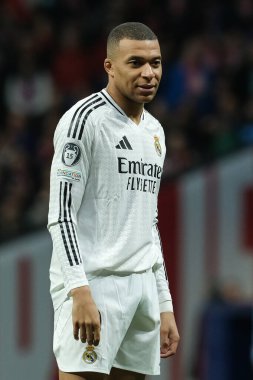 Real Madrid 'den Kylian Mbappe UEFA Şampiyonlar Ligi maçında Atletico de Madrid ve Real Madrid 12 Mart 2025 tarihinde Madrid' de Metropolitano Stadyumu 'nda oynadı.