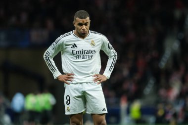 Real Madrid 'den Kylian Mbappe UEFA Şampiyonlar Ligi maçında Atletico de Madrid ve Real Madrid 12 Mart 2025 tarihinde Madrid' de Metropolitano Stadyumu 'nda oynadı.