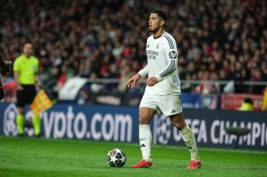 Real Madrid 'den Jude Bellingham, UEFA Şampiyonlar Ligi maçında Atletico de Madrid ve Real Madrid 12 Mart 2025 tarihinde Madrid' de Metropolitano Stadyumu 'nda oynadı.
