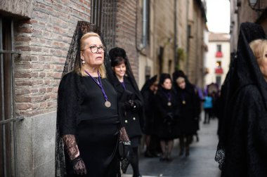 17 Nisan 2025 'te Madrid sokaklarında Nazareth' li babamız İsa 'nın geçit töreni sırasında Madrid, İspanya' da.