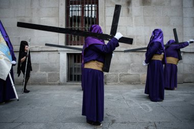 17 Nisan 2025 'te Madrid sokaklarında Nazareth' li babamız İsa 'nın geçit töreni sırasında Madrid, İspanya' da.