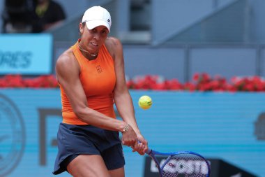 ABD 'li Madison Keys, İspanya' nın Madrid şehrinde 30 Nisan 2025 tarihinde La Caja Magica 'da düzenlenen Mutua Madrid Açık' a katıldı.