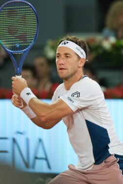 Norveç 'ten Casper Ruud 1 Mayıs 2025' te İspanya 'nın Madrid şehrinde La Caja Magica' da Mutua Madrid Açık 'a katıldı.