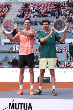 İspanya 'dan Marcel Granollers ve İspanya' nın Madrid kenti La Caja Magica 'da düzenlenen Mutua Madrid Açık' ın 12. gününde oynanan Erkekler İkili Final Maçında Horacio Zeballos.