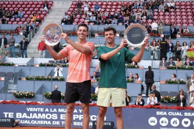 İspanya 'dan Marcel Granollers ve İspanya' nın Madrid kenti La Caja Magica 'da düzenlenen Mutua Madrid Açık' ın 12. gününde oynanan Erkekler İkili Final Maçında Horacio Zeballos.