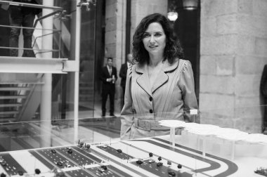 Madrid Topluluğu Başkanı Isabel Daz Ayuso Madrid Adalet Şehri 'ni 5 Mayıs 2025' te İspanya 'nın Madrid şehrinde sunar.