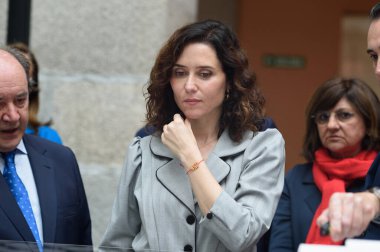 Madrid Topluluğu Başkanı Isabel Daz Ayuso Madrid Adalet Şehri 'ni 5 Mayıs 2025' te İspanya 'nın Madrid şehrinde sunar.