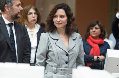 Madrid Topluluğu Başkanı Isabel Daz Ayuso Madrid Adalet Şehri 'ni 5 Mayıs 2025' te İspanya 'nın Madrid şehrinde sunar.